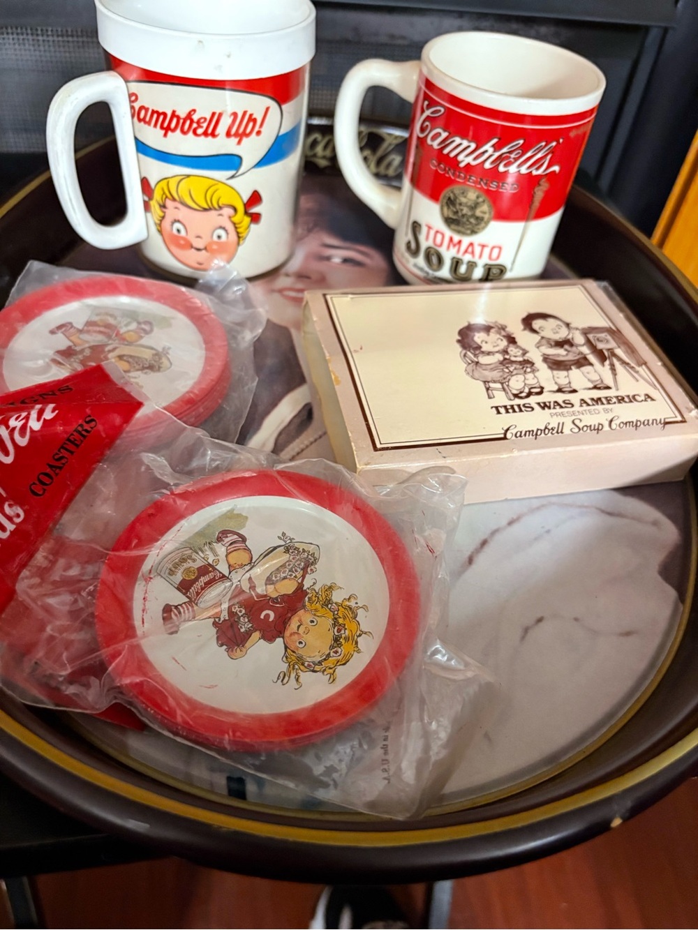 Campbell's Soup Vintage Mugs & Coasters Set - Red & White